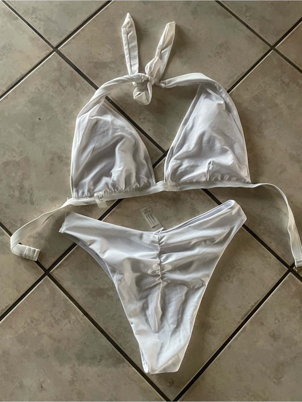 Fashion Nova White Tie-Halter Bikini Set
